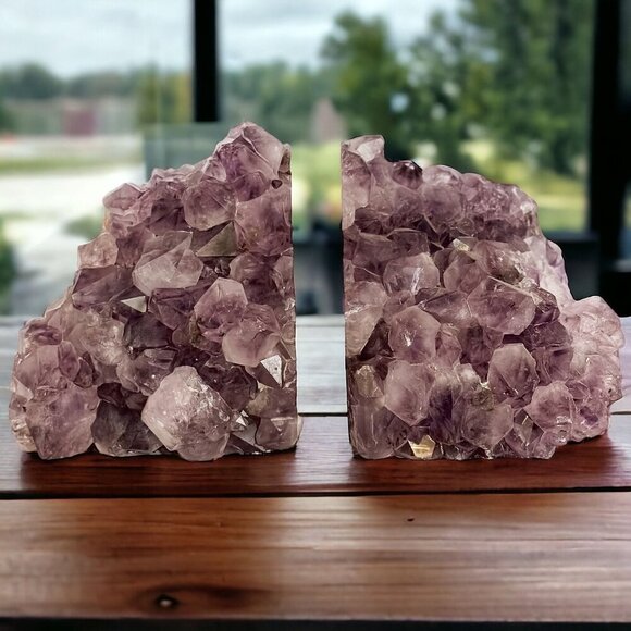 Amethyst Cluster Bookends Featuring Solid Large Gemstone Points, Purple Crystal - Picture 3 of 10